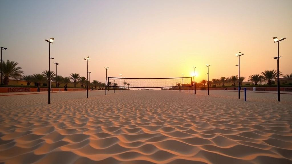 ملاعب رملية احترافية في الجونة بإضاءة ليلية وتجهيزات حديثة للتدريب