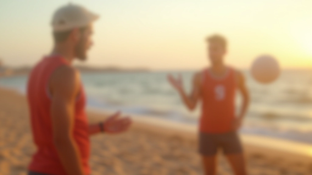 مدرب كرة طائرة يشرح تكتيكات الفريق الثنائي لاثنين من اللاعبين الشباب على الشاطئ